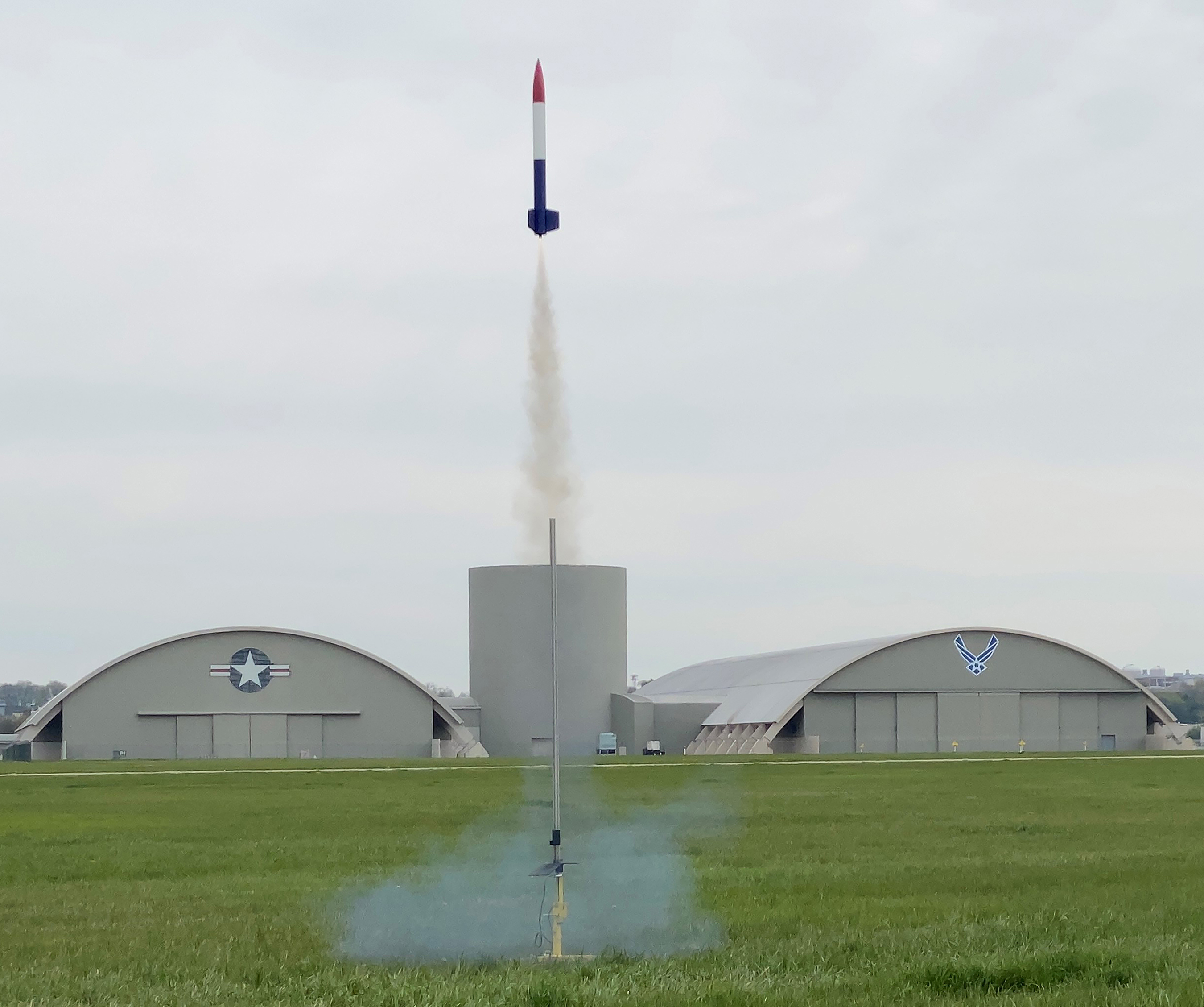 Rocket launching behind museum