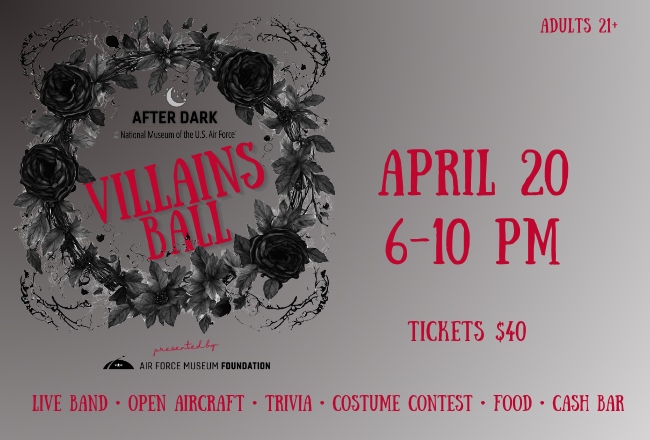 Villain's Ball 21+ After Dark Event, April 20. Dark grey graded background with a wreath of black flowers on the front.